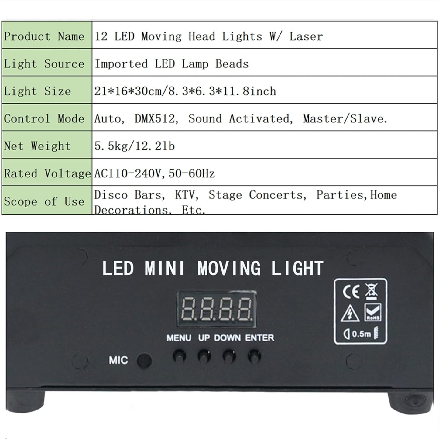 Moving Head DJ Light Party RGBW LED Beam Lights DMX 512 Strobe Light with Sound Activated 360°Rotation Stage Lighting Equipment for Events DJ KTV Disco Wedding Concert Festival