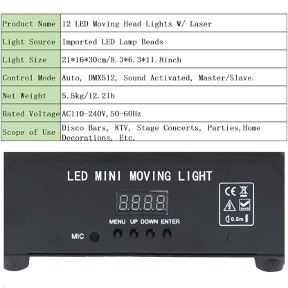 Moving Head DJ Light Party RGBW LED Beam Lights DMX 512 Strobe Light with Sound Activated 360°Rotation Stage Lighting Equipment for Events DJ KTV Disco Wedding Concert Festival