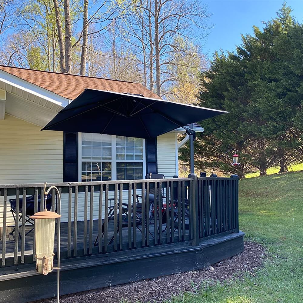 11 Feet Patio Umbrella with Base Outdoor Cantilever Round Umbrella Aluminum Offset Umbrella with 360-degree Rotation for Garden Deck Pool Patio, Beige