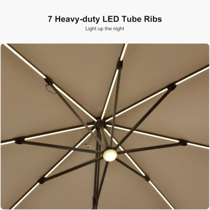 11 Feet Patio Umbrella with Base Outdoor Cantilever Round Umbrella Aluminum Offset Umbrella with 360-degree Rotation for Garden Deck Pool Patio, Beige