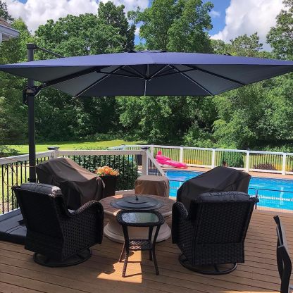11 Feet Patio Umbrella with Base Outdoor Cantilever Round Umbrella Aluminum Offset Umbrella with 360-degree Rotation for Garden Deck Pool Patio, Beige