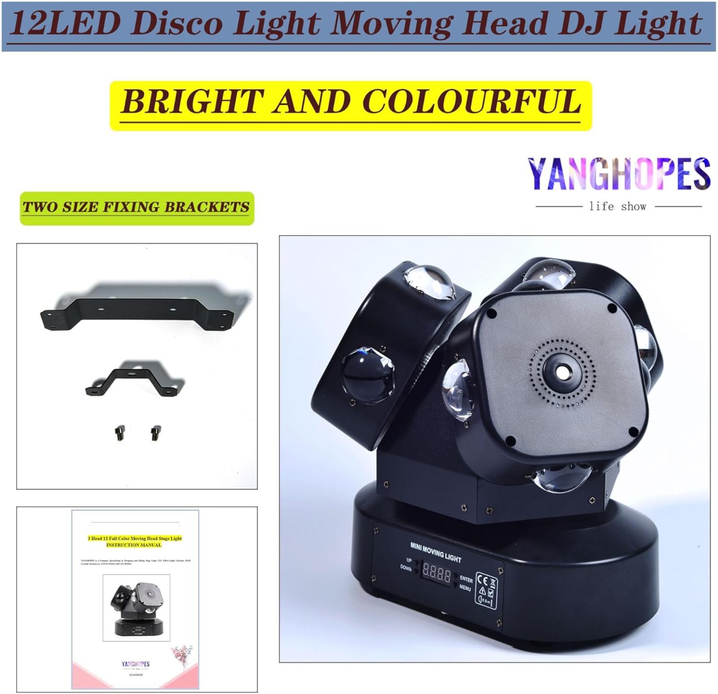 Moving Head DJ Light Party RGBW LED Beam Lights DMX 512 Strobe Light with Sound Activated 360°Rotation Stage Lighting Equipment for Events DJ KTV Disco Wedding Concert Festival