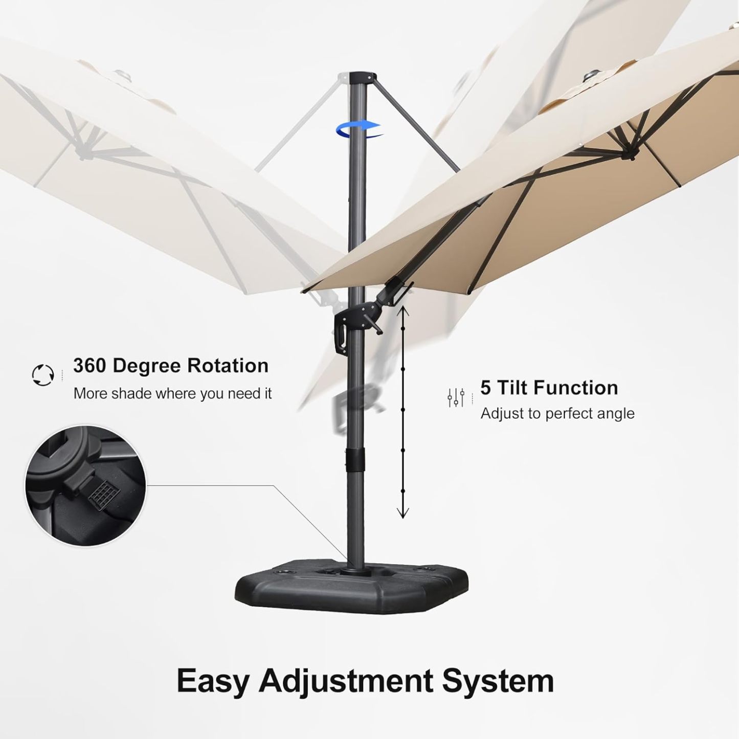 11 Feet Patio Umbrella with Base Outdoor Cantilever Round Umbrella Aluminum Offset Umbrella with 360-degree Rotation for Garden Deck Pool Patio, Beige