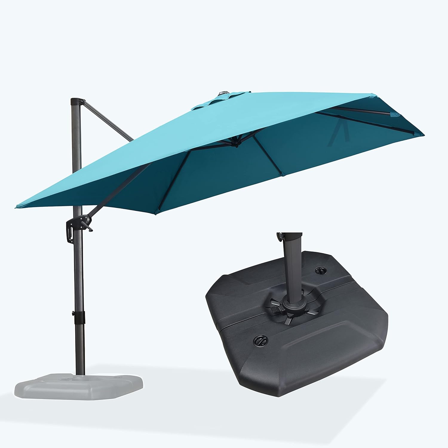 11 Feet Patio Umbrella with Base Outdoor Cantilever Round Umbrella Aluminum Offset Umbrella with 360-degree Rotation for Garden Deck Pool Patio, Beige