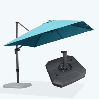 11 Feet Patio Umbrella with Base Outdoor Cantilever Round Umbrella Aluminum Offset Umbrella with 360-degree Rotation for Garden Deck Pool Patio, Beige