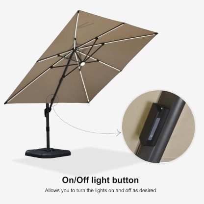 11 Feet Patio Umbrella with Base Outdoor Cantilever Round Umbrella Aluminum Offset Umbrella with 360-degree Rotation for Garden Deck Pool Patio, Beige