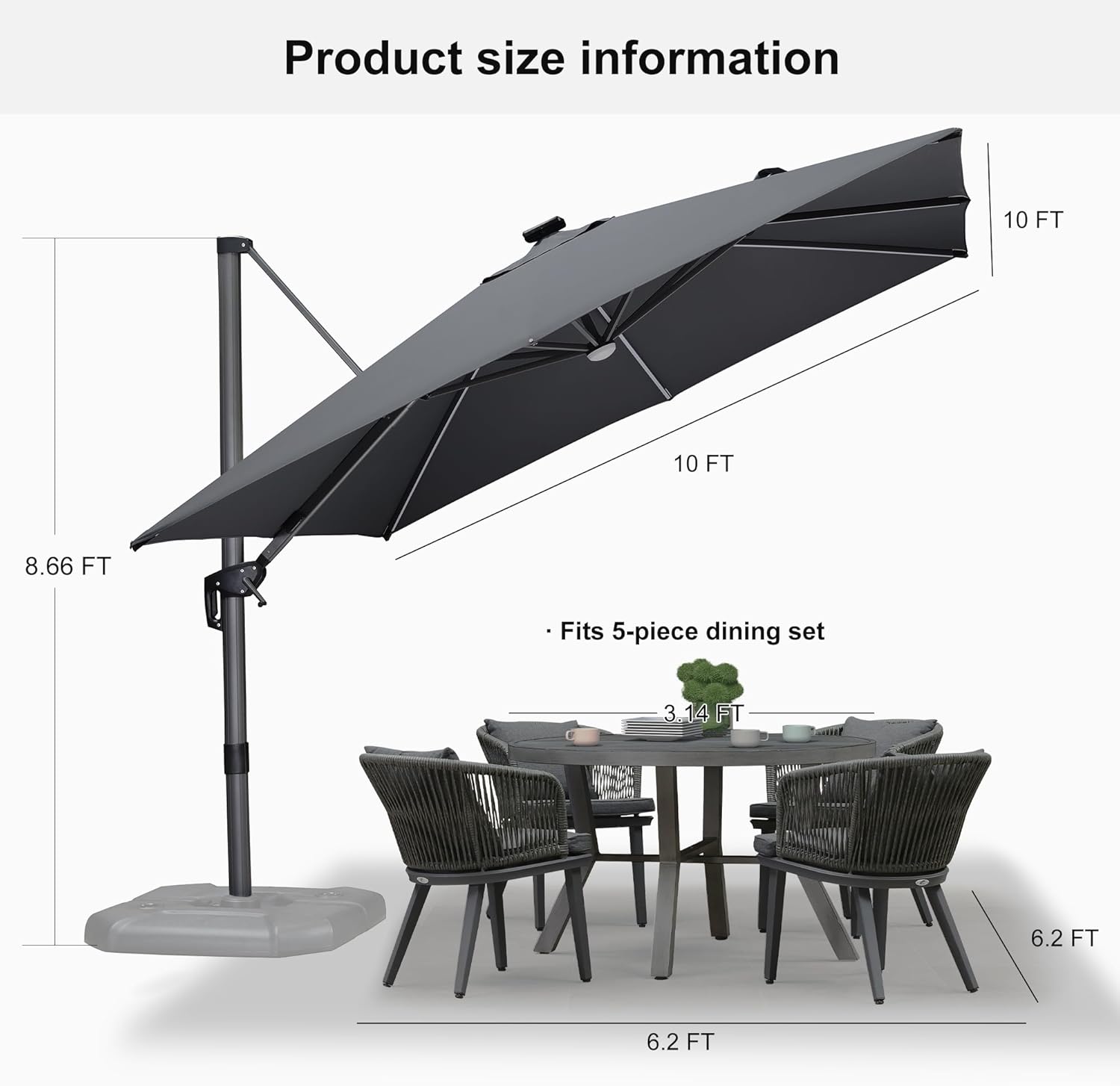 11 Feet Patio Umbrella with Base Outdoor Cantilever Round Umbrella Aluminum Offset Umbrella with 360-degree Rotation for Garden Deck Pool Patio, Beige