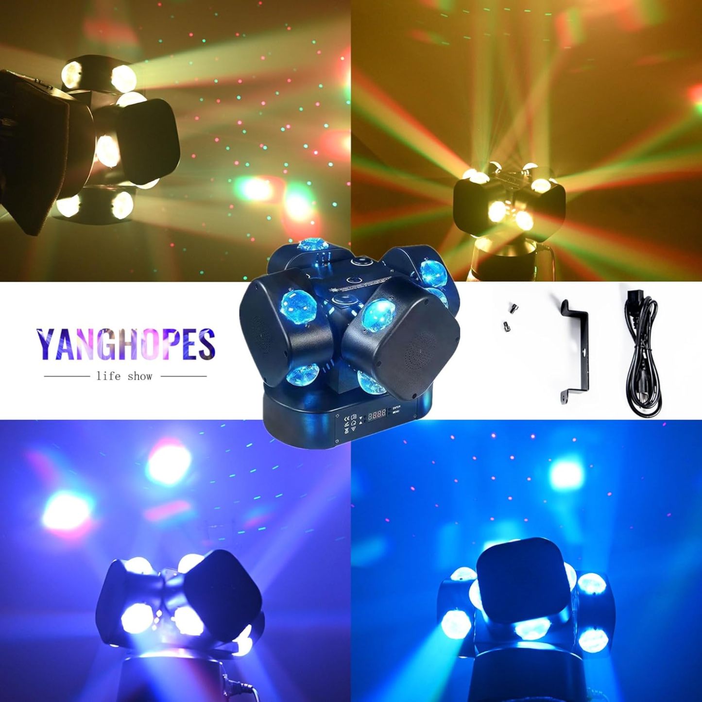 Moving Head DJ Light Party RGBW LED Beam Lights DMX 512 Strobe Light with Sound Activated 360°Rotation Stage Lighting Equipment for Events DJ KTV Disco Wedding Concert Festival