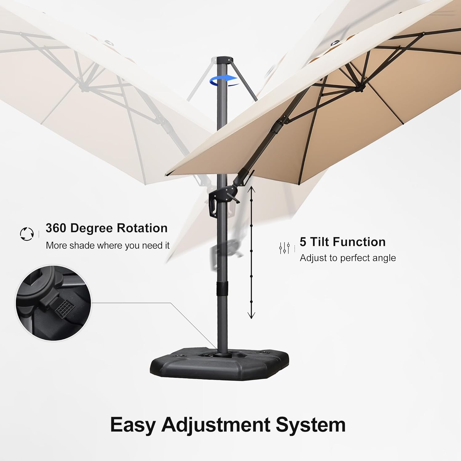 11 Feet Patio Umbrella with Base Outdoor Cantilever Round Umbrella Aluminum Offset Umbrella with 360-degree Rotation for Garden Deck Pool Patio, Beige