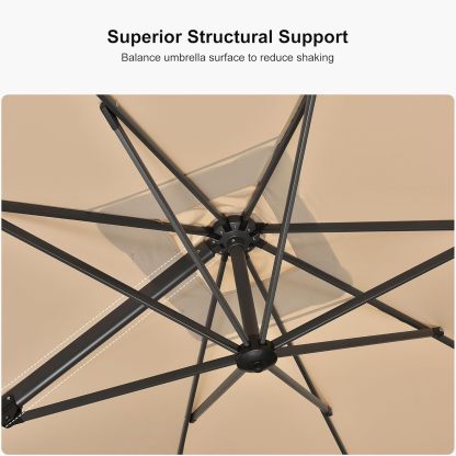 11 Feet Patio Umbrella with Base Outdoor Cantilever Round Umbrella Aluminum Offset Umbrella with 360-degree Rotation for Garden Deck Pool Patio, Beige