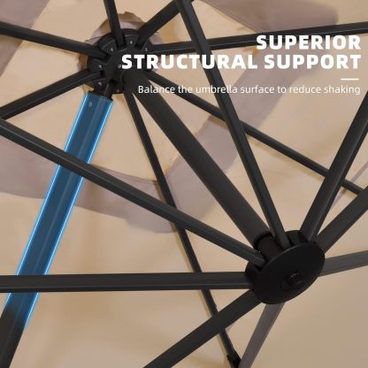 11 Feet Patio Umbrella with Base Outdoor Cantilever Round Umbrella Aluminum Offset Umbrella with 360-degree Rotation for Garden Deck Pool Patio, Beige