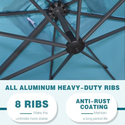 11 Feet Patio Umbrella with Base Outdoor Cantilever Round Umbrella Aluminum Offset Umbrella with 360-degree Rotation for Garden Deck Pool Patio, Beige