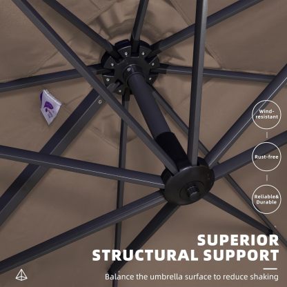 11 Feet Patio Umbrella with Base Outdoor Cantilever Round Umbrella Aluminum Offset Umbrella with 360-degree Rotation for Garden Deck Pool Patio, Beige