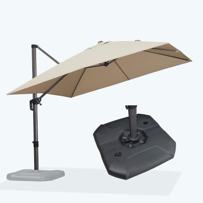 11 Feet Patio Umbrella with Base Outdoor Cantilever Round Umbrella Aluminum Offset Umbrella with 360-degree Rotation for Garden Deck Pool Patio, Beige