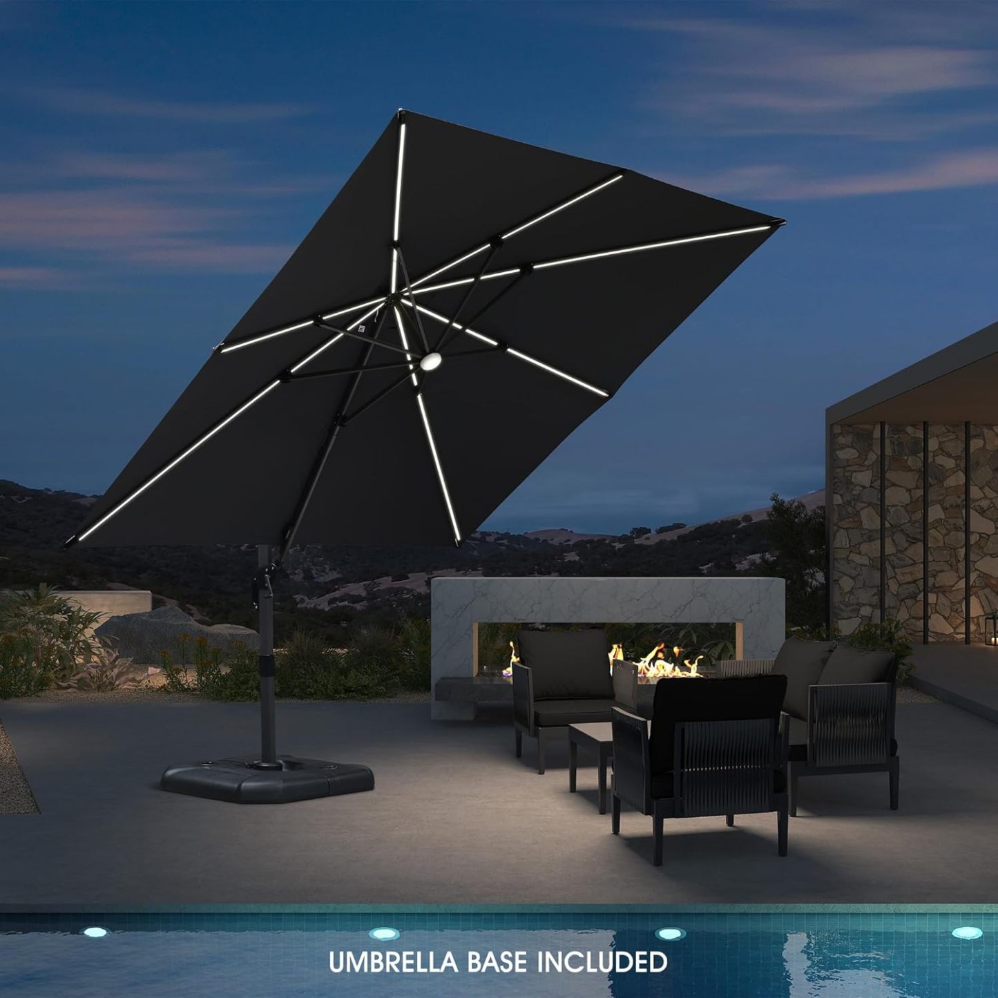 11 Feet Patio Umbrella with Base Outdoor Cantilever Round Umbrella Aluminum Offset Umbrella with 360-degree Rotation for Garden Deck Pool Patio, Beige