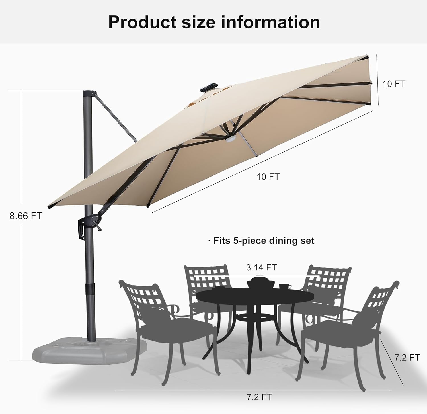 11 Feet Patio Umbrella with Base Outdoor Cantilever Round Umbrella Aluminum Offset Umbrella with 360-degree Rotation for Garden Deck Pool Patio, Beige