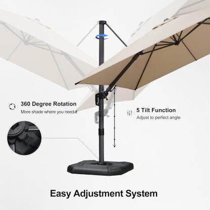 11 Feet Patio Umbrella with Base Outdoor Cantilever Round Umbrella Aluminum Offset Umbrella with 360-degree Rotation for Garden Deck Pool Patio, Beige