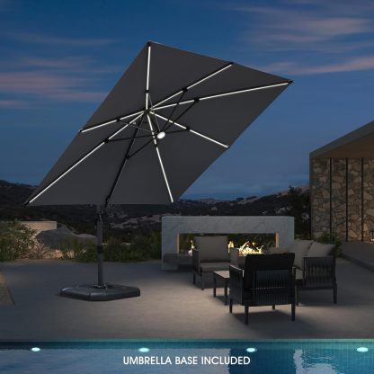 11 Feet Patio Umbrella with Base Outdoor Cantilever Round Umbrella Aluminum Offset Umbrella with 360-degree Rotation for Garden Deck Pool Patio, Beige
