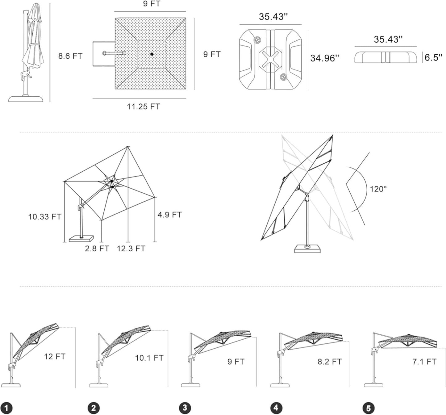 11 Feet Patio Umbrella with Base Outdoor Cantilever Round Umbrella Aluminum Offset Umbrella with 360-degree Rotation for Garden Deck Pool Patio, Beige