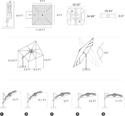 11 Feet Patio Umbrella with Base Outdoor Cantilever Round Umbrella Aluminum Offset Umbrella with 360-degree Rotation for Garden Deck Pool Patio, Beige