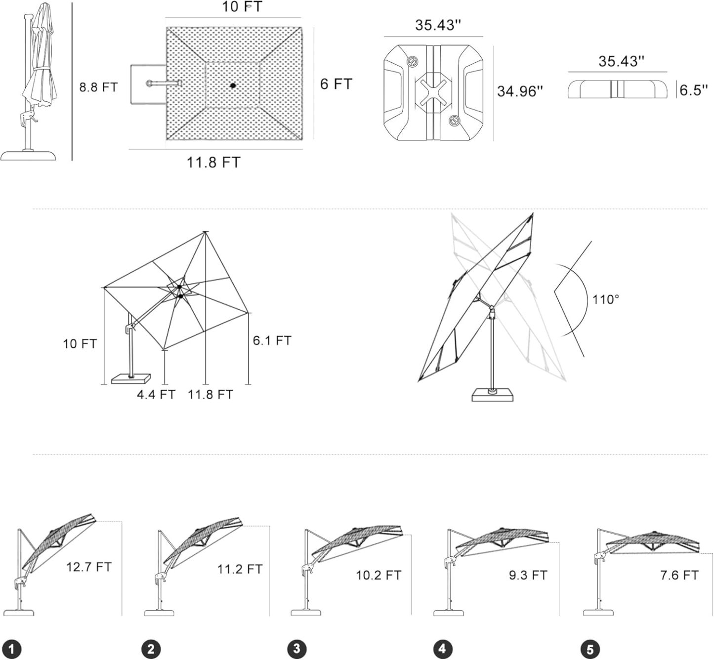 11 Feet Patio Umbrella with Base Outdoor Cantilever Round Umbrella Aluminum Offset Umbrella with 360-degree Rotation for Garden Deck Pool Patio, Beige