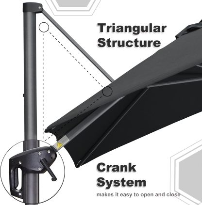 11 Feet Patio Umbrella with Base Outdoor Cantilever Round Umbrella Aluminum Offset Umbrella with 360-degree Rotation for Garden Deck Pool Patio, Beige