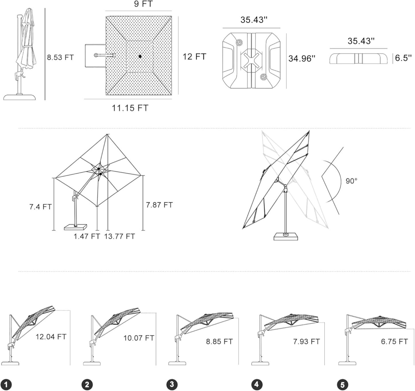11 Feet Patio Umbrella with Base Outdoor Cantilever Round Umbrella Aluminum Offset Umbrella with 360-degree Rotation for Garden Deck Pool Patio, Beige