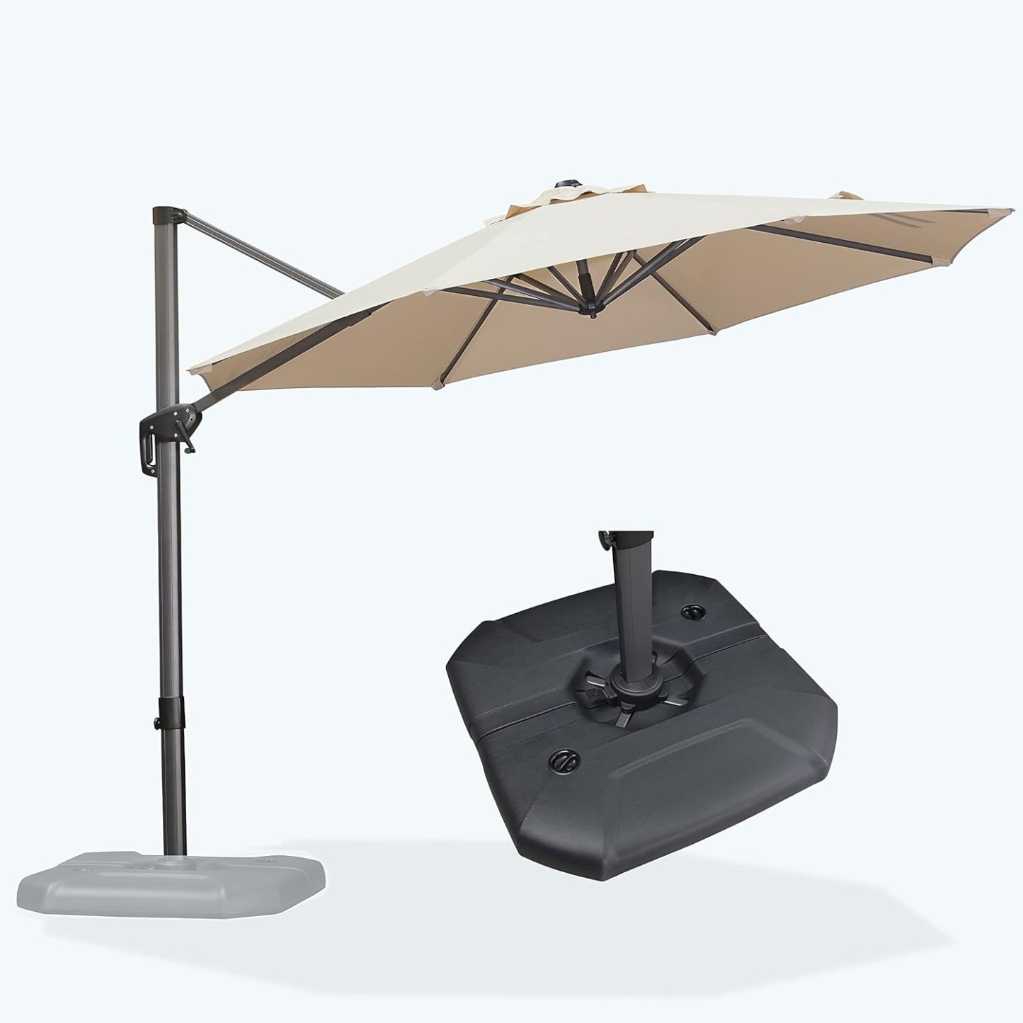 11 Feet Patio Umbrella with Base Outdoor Cantilever Round Umbrella Aluminum Offset Umbrella with 360-degree Rotation for Garden Deck Pool Patio, Beige