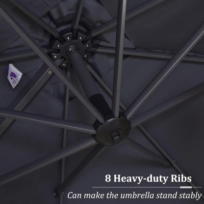 11 Feet Patio Umbrella with Base Outdoor Cantilever Round Umbrella Aluminum Offset Umbrella with 360-degree Rotation for Garden Deck Pool Patio, Beige