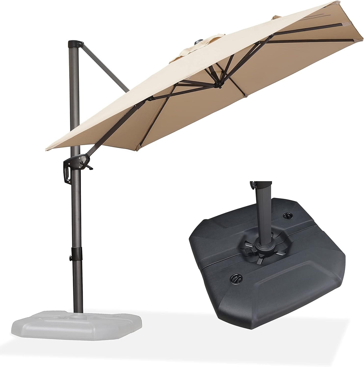 11 Feet Patio Umbrella with Base Outdoor Cantilever Round Umbrella Aluminum Offset Umbrella with 360-degree Rotation for Garden Deck Pool Patio, Beige