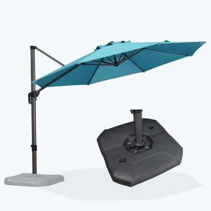 11 Feet Patio Umbrella with Base Outdoor Cantilever Round Umbrella Aluminum Offset Umbrella with 360-degree Rotation for Garden Deck Pool Patio, Beige