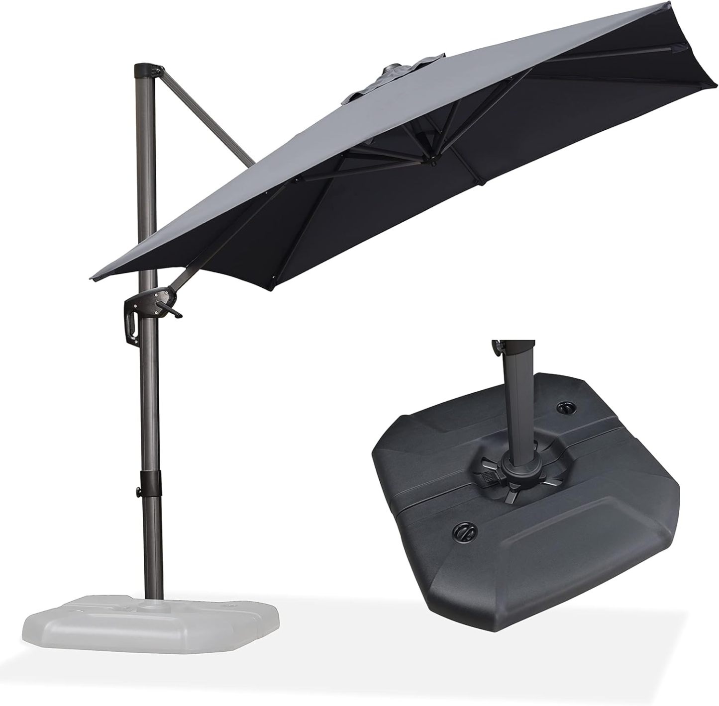 11 Feet Patio Umbrella with Base Outdoor Cantilever Round Umbrella Aluminum Offset Umbrella with 360-degree Rotation for Garden Deck Pool Patio, Beige