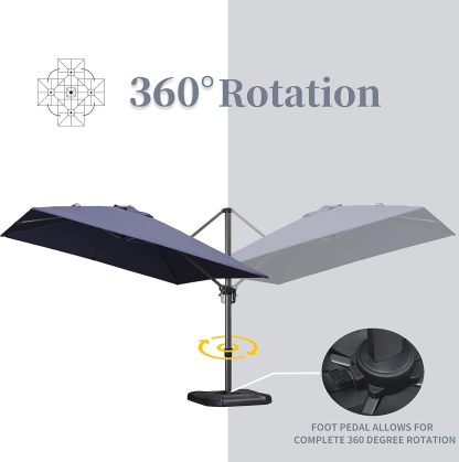 11 Feet Patio Umbrella with Base Outdoor Cantilever Round Umbrella Aluminum Offset Umbrella with 360-degree Rotation for Garden Deck Pool Patio, Beige