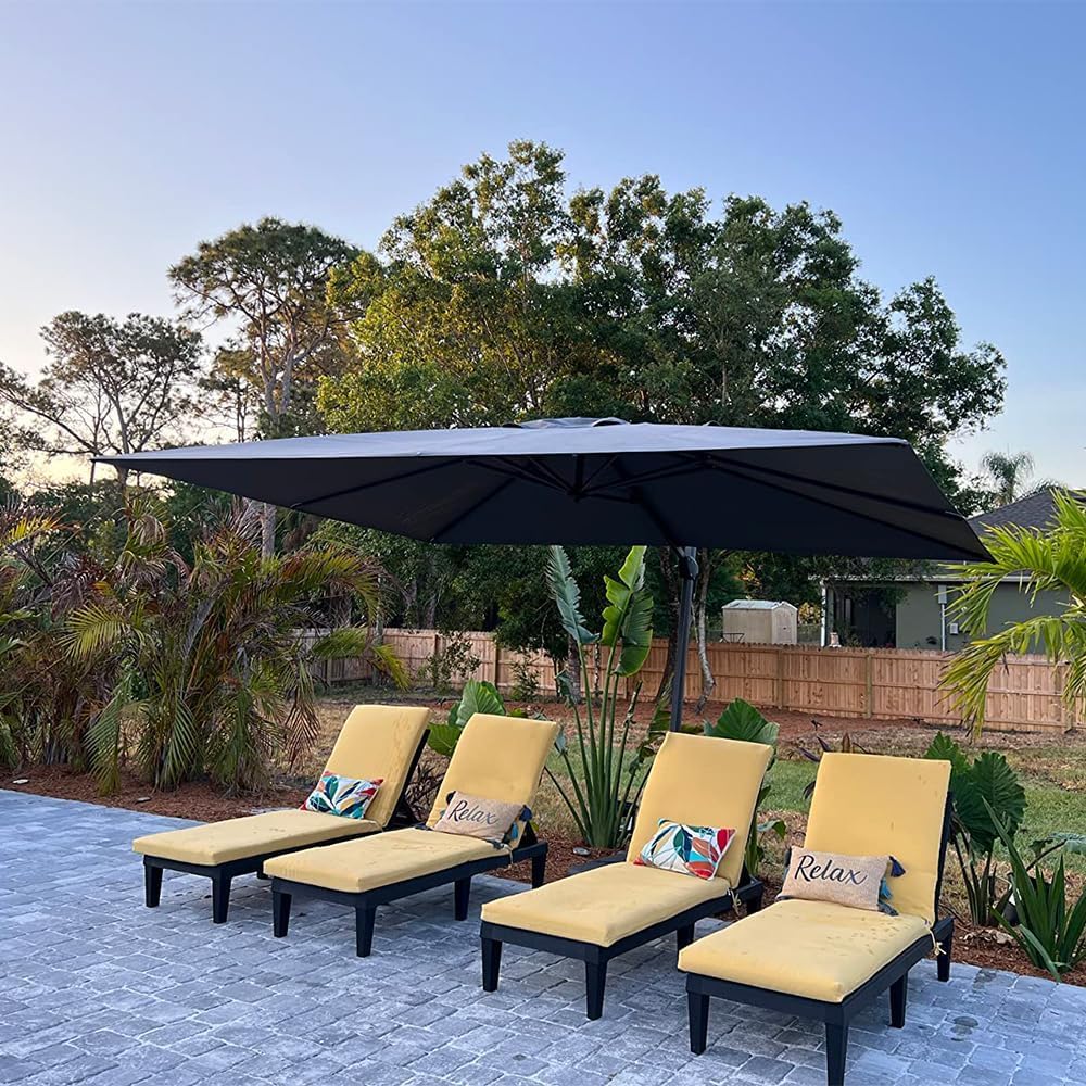 11 Feet Patio Umbrella with Base Outdoor Cantilever Round Umbrella Aluminum Offset Umbrella with 360-degree Rotation for Garden Deck Pool Patio, Beige