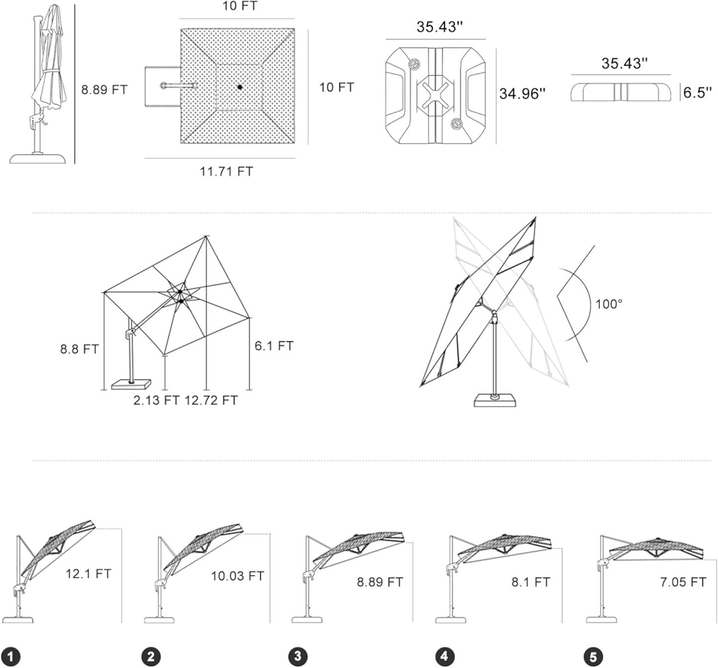 11 Feet Patio Umbrella with Base Outdoor Cantilever Round Umbrella Aluminum Offset Umbrella with 360-degree Rotation for Garden Deck Pool Patio, Beige