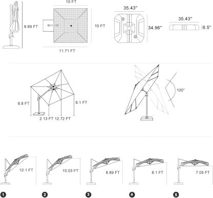 11 Feet Patio Umbrella with Base Outdoor Cantilever Round Umbrella Aluminum Offset Umbrella with 360-degree Rotation for Garden Deck Pool Patio, Beige