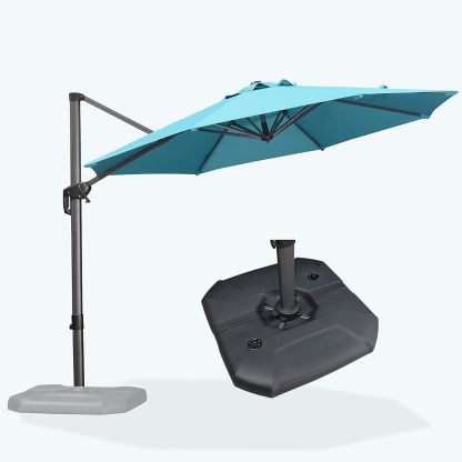 11 Feet Patio Umbrella with Base Outdoor Cantilever Round Umbrella Aluminum Offset Umbrella with 360-degree Rotation for Garden Deck Pool Patio, Beige