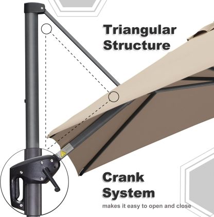 11 Feet Patio Umbrella with Base Outdoor Cantilever Round Umbrella Aluminum Offset Umbrella with 360-degree Rotation for Garden Deck Pool Patio, Beige
