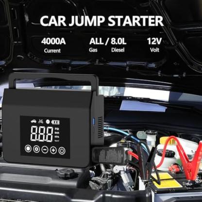 【Hieha】Portable Car Jump Starter, 4000A Car Battery Jump Starter with 150PSI Tire Inflator, 12V Car Battery Jump Starter, 15000mAh Power Bank, with LED Light