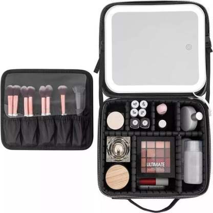 Makeup Bag with Lighted Mirror, Travel Make up Train Case with Adjustable LED