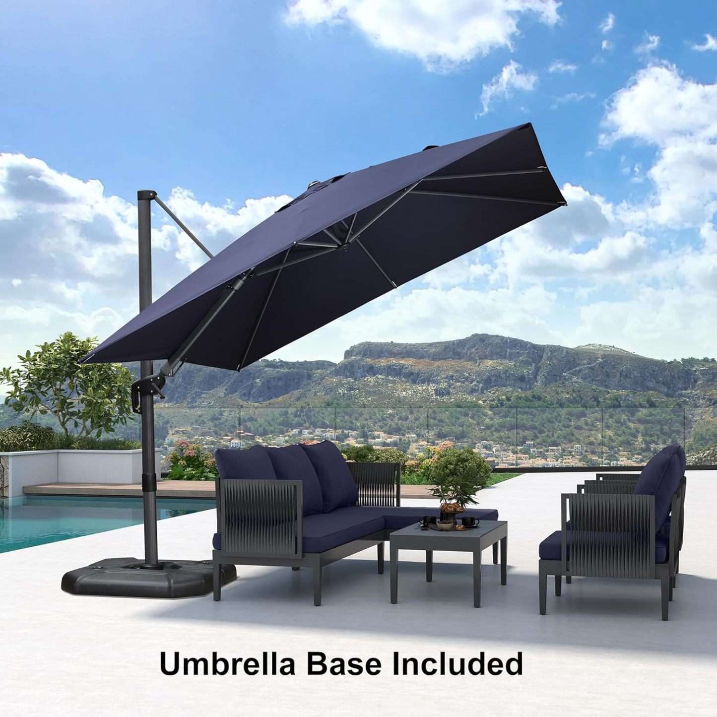11 Feet Patio Umbrella with Base Outdoor Cantilever Round Umbrella Aluminum Offset Umbrella with 360-degree Rotation for Garden Deck Pool Patio, Beige