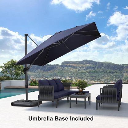 11 Feet Patio Umbrella with Base Outdoor Cantilever Round Umbrella Aluminum Offset Umbrella with 360-degree Rotation for Garden Deck Pool Patio, Beige