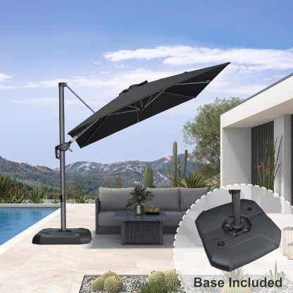 11 Feet Patio Umbrella with Base Outdoor Cantilever Round Umbrella Aluminum Offset Umbrella with 360-degree Rotation for Garden Deck Pool Patio, Beige