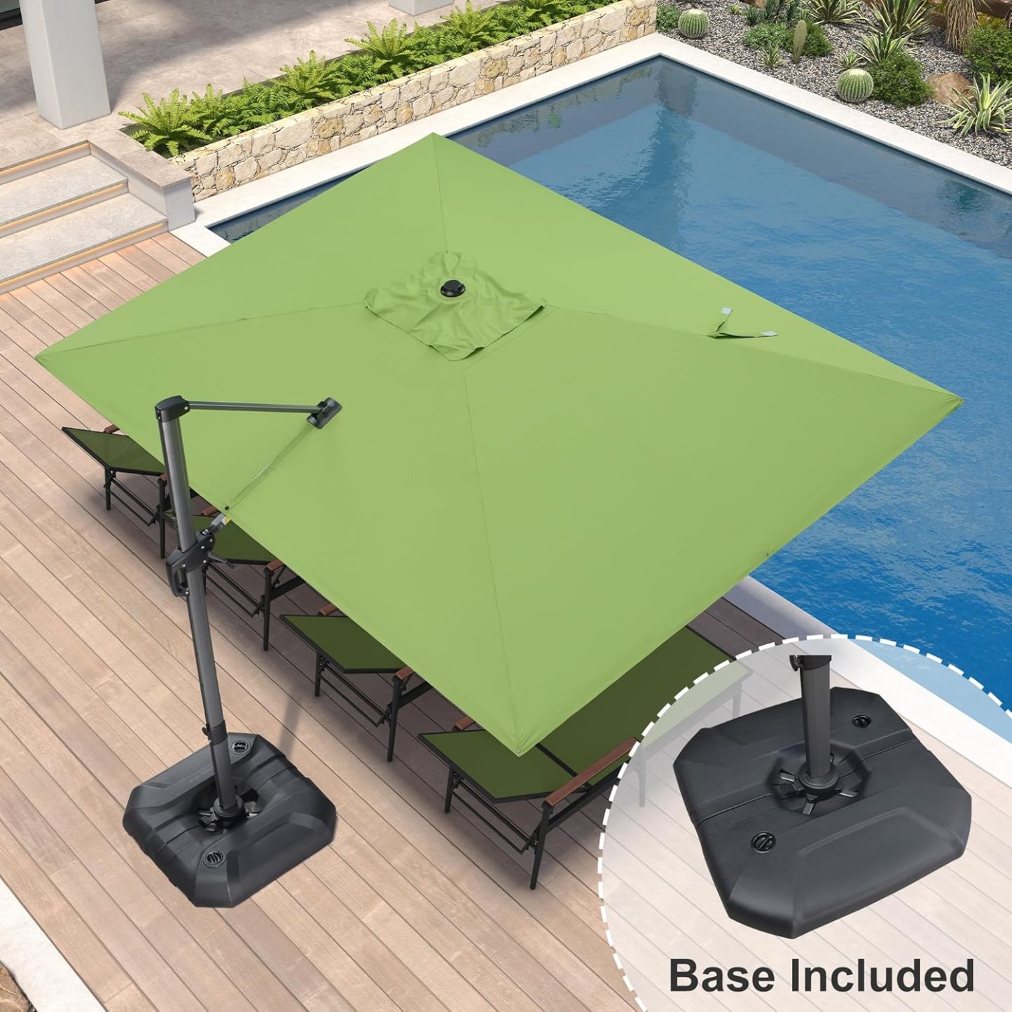 11 Feet Patio Umbrella with Base Outdoor Cantilever Round Umbrella Aluminum Offset Umbrella with 360-degree Rotation for Garden Deck Pool Patio, Beige