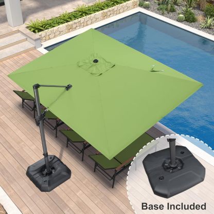 11 Feet Patio Umbrella with Base Outdoor Cantilever Round Umbrella Aluminum Offset Umbrella with 360-degree Rotation for Garden Deck Pool Patio, Beige