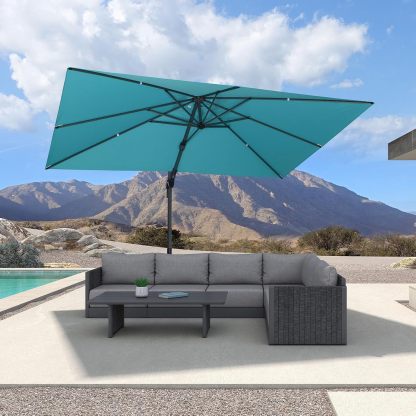 11 Feet Patio Umbrella with Base Outdoor Cantilever Round Umbrella Aluminum Offset Umbrella with 360-degree Rotation for Garden Deck Pool Patio, Beige