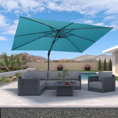 11 Feet Patio Umbrella with Base Outdoor Cantilever Round Umbrella Aluminum Offset Umbrella with 360-degree Rotation for Garden Deck Pool Patio, Beige