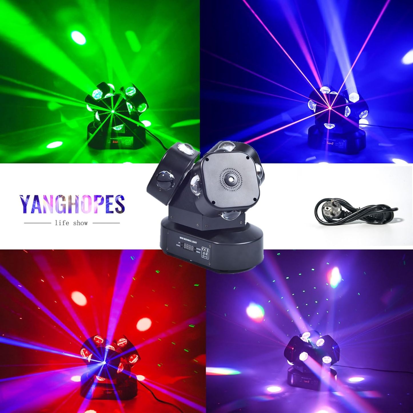 Moving Head DJ Light Party RGBW LED Beam Lights DMX 512 Strobe Light with Sound Activated 360°Rotation Stage Lighting Equipment for Events DJ KTV Disco Wedding Concert Festival