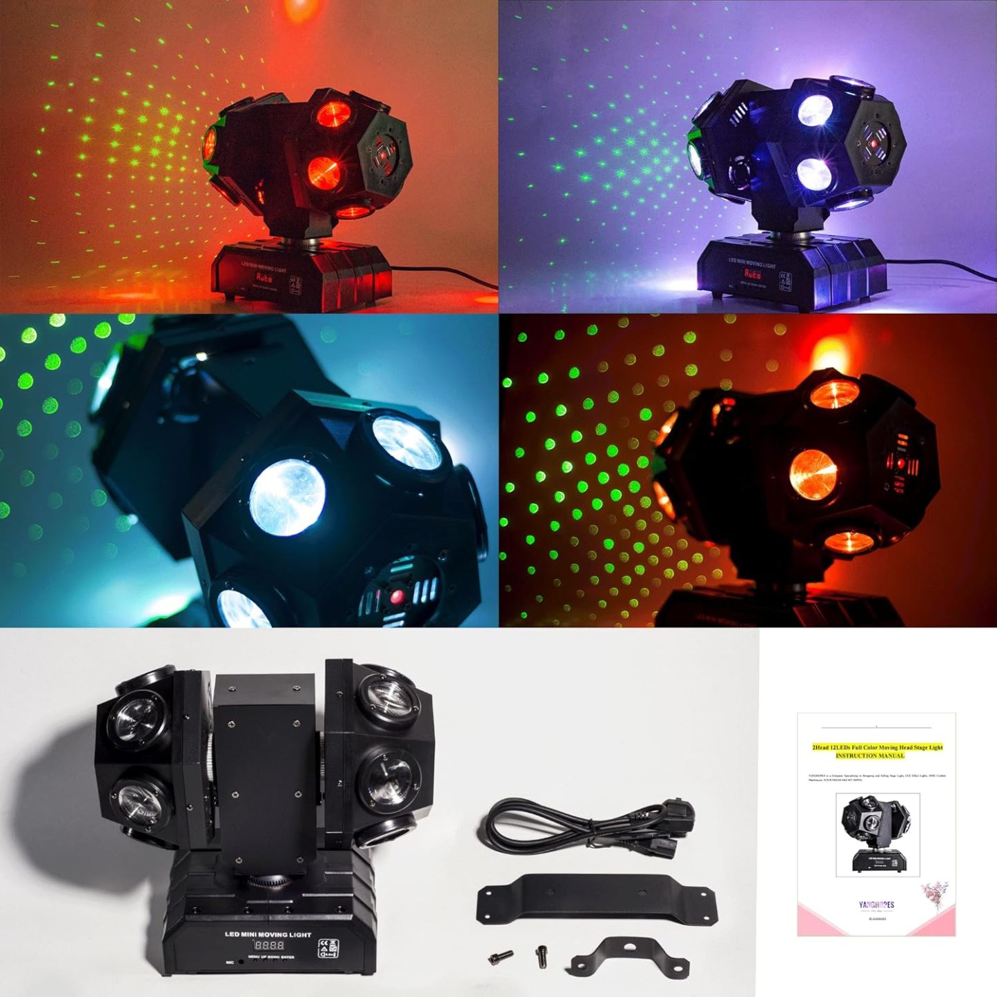 Moving Head DJ Light Party RGBW LED Beam Lights DMX 512 Strobe Light with Sound Activated 360°Rotation Stage Lighting Equipment for Events DJ KTV Disco Wedding Concert Festival