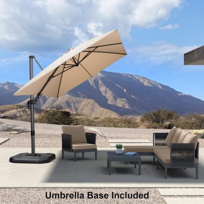 11 Feet Patio Umbrella with Base Outdoor Cantilever Round Umbrella Aluminum Offset Umbrella with 360-degree Rotation for Garden Deck Pool Patio, Beige